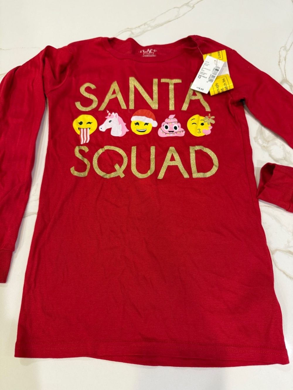The Children's Place Red Long-Sleeve "Santa Squad" Tee with Emoji Graphics